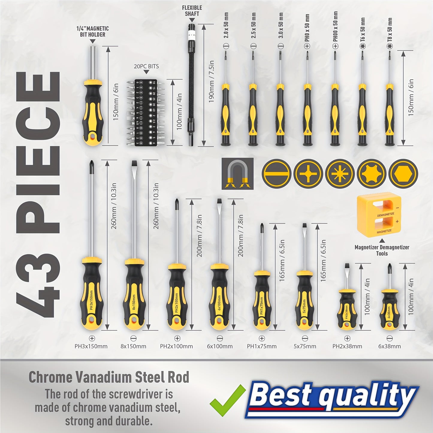 43-Piece Professional Screwdriver Set with Magnetic Bit Holder