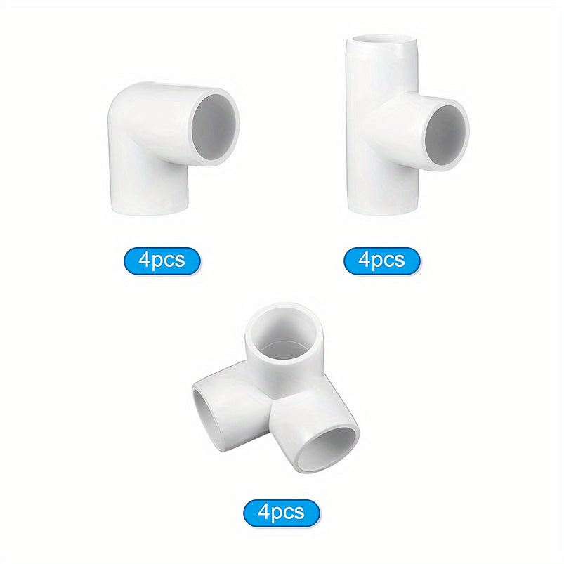 12 x White PVC Pipe Fittings Connector Kit