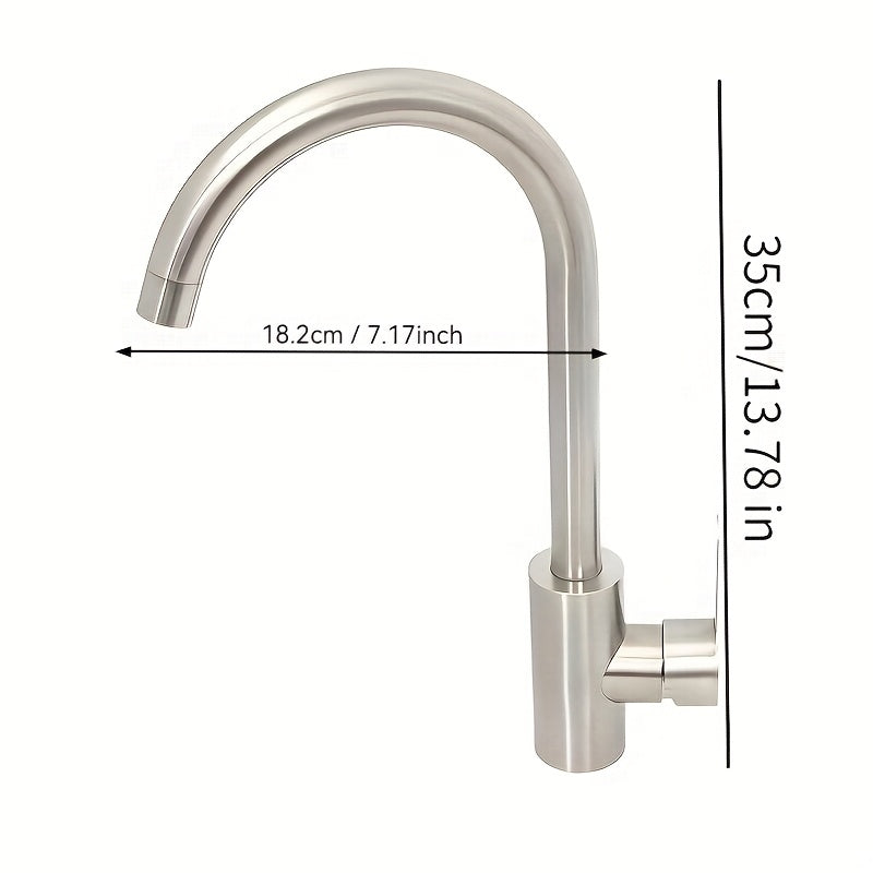 Stainless Steel Kitchen Faucet. 360° Swivel. Single Handle & Hot/Cold Water