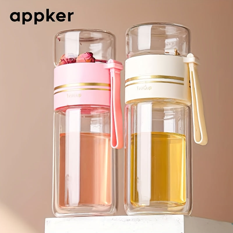 Portable Insulated Glass Tea Bottle with Strainer