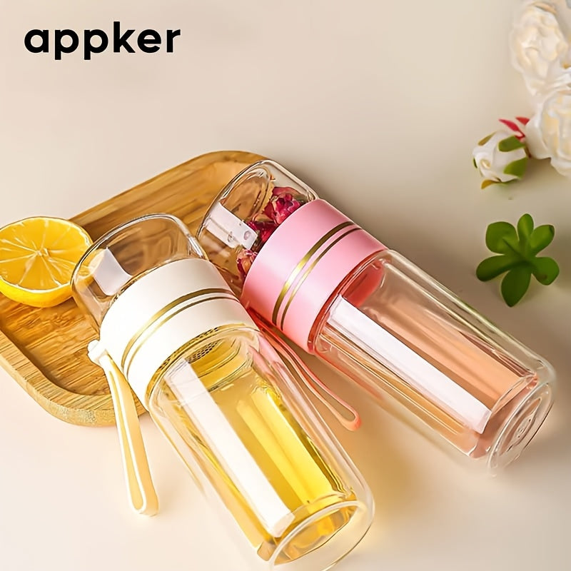 Portable Insulated Glass Tea Bottle with Strainer