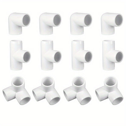 12 x White PVC Pipe Fittings Connector Kit