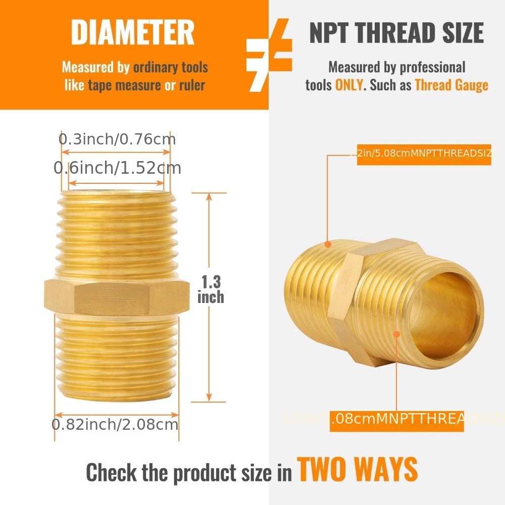 5 x Raccordi esagonali in ottone – 1/2" maschio x 1/2" NPT