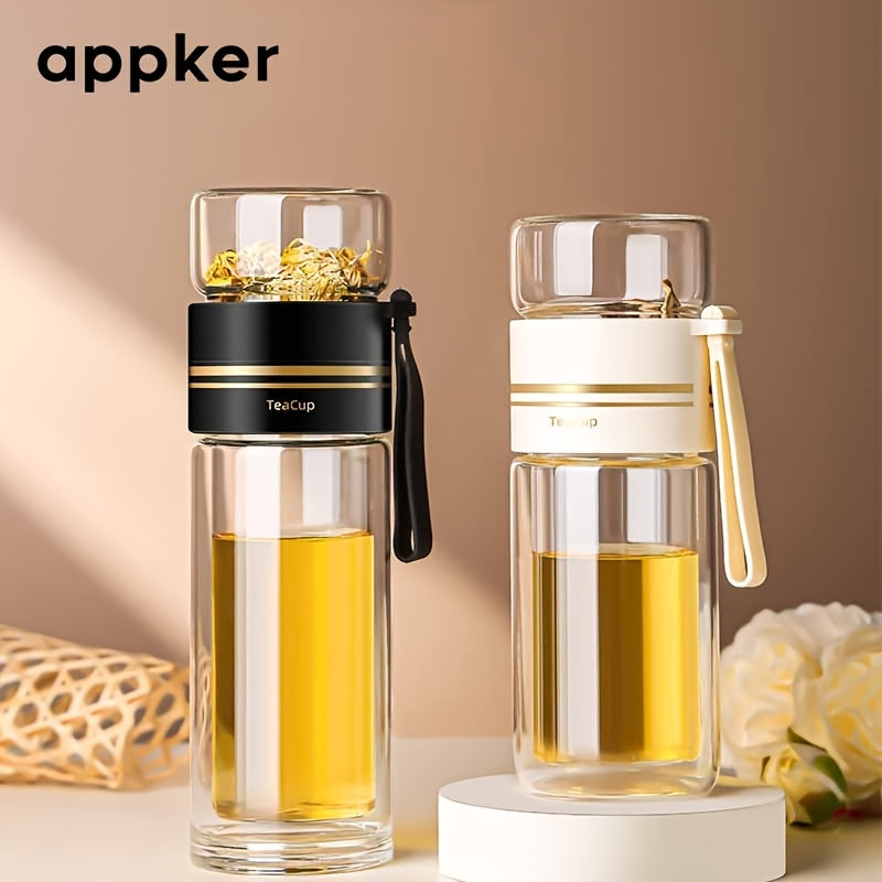 Portable Insulated Glass Tea Bottle with Strainer