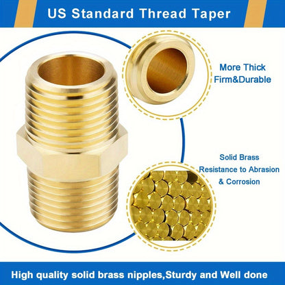 5 x Brass Hex Nipple Fittings – 1/2"Male x 1/2"NPT