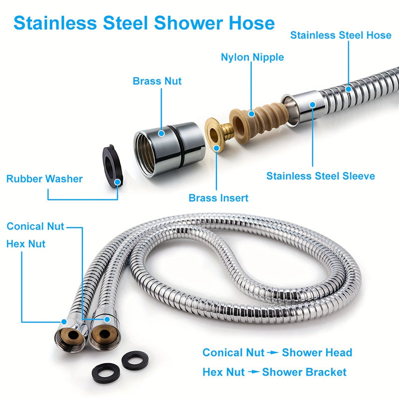 Pommeau de douche à main haute pression – 5 jets, support et flexible réglables