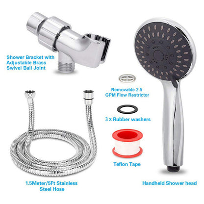 High-Pressure Handheld Shower Head – 5 Sprays, Adjustable Holder & Hose