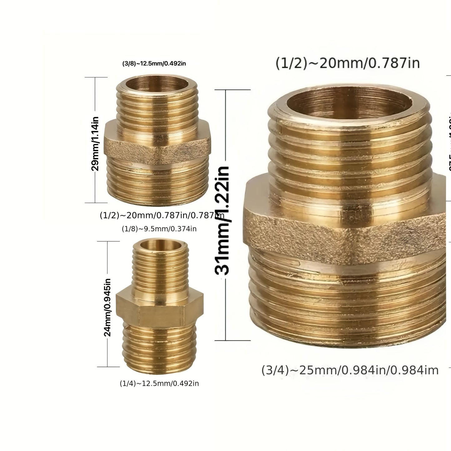 14 x Dual-Head Hexagonal Brass Reducer Fittings