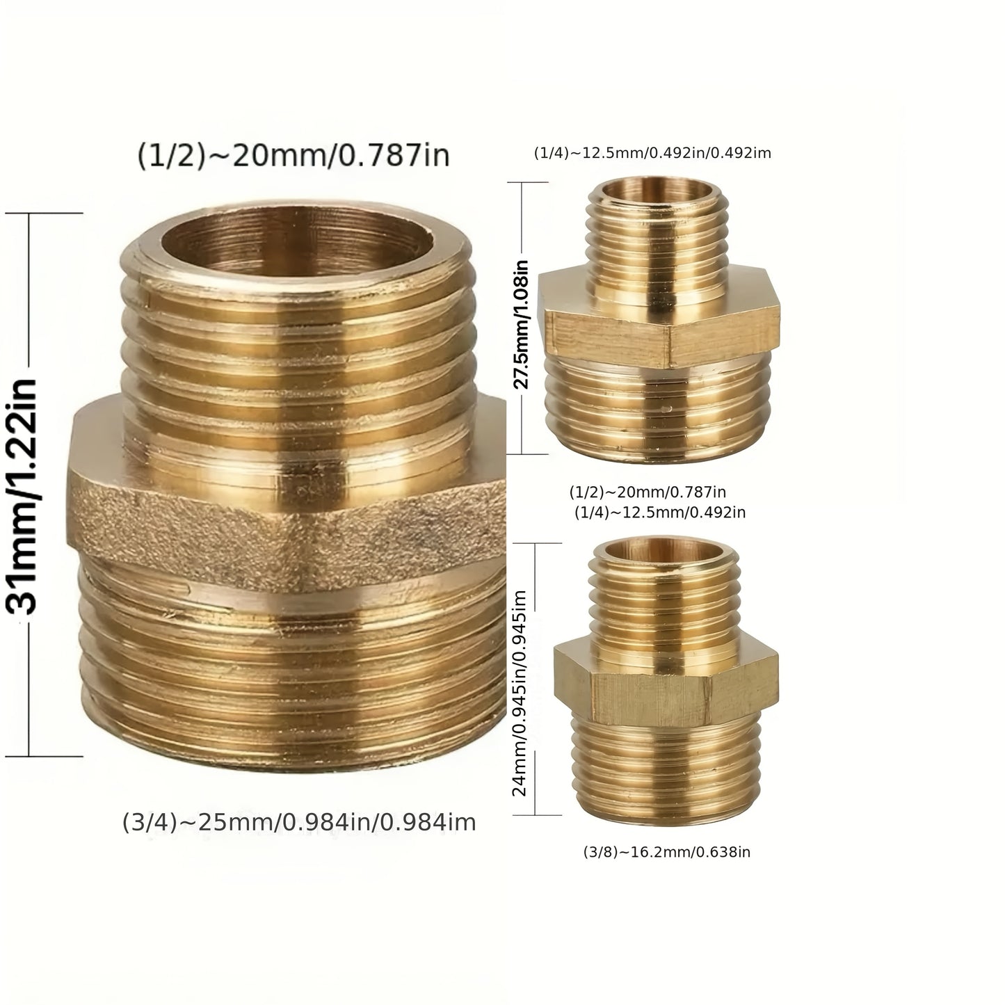 14 x Dual-Head Hexagonal Brass Reducer Fittings