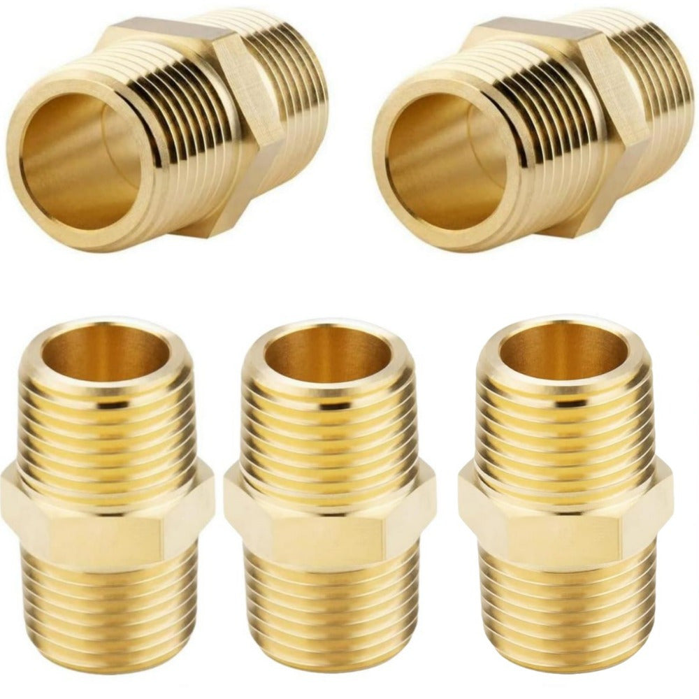 5 x Brass Hex Nipple Fittings – 1/2"Male x 1/2"NPT