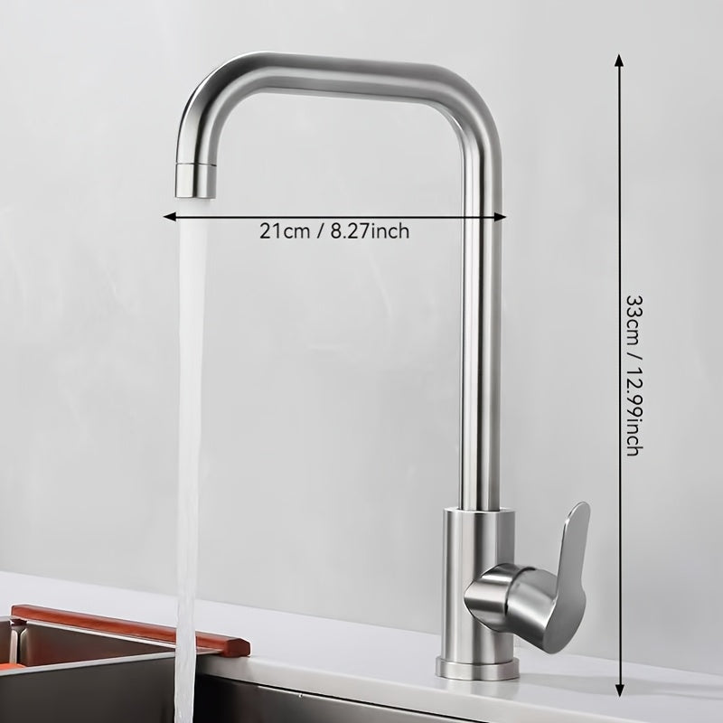 Stainless Steel Kitchen Faucet. 360° Swivel. Single Handle & Hot/Cold Water