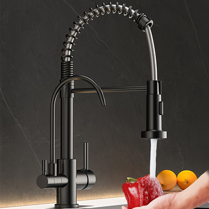 3-in-1 Black Stainless Steel Kitchen Faucet. Pull-Down Sprayer & Purified Water